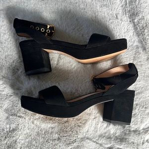 Coach women’s suede strappy heels ankle strap block heel black shoes